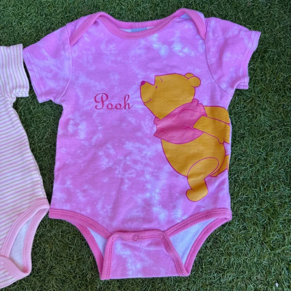 Disney Baby Winnie the Pooh Pink Striped & Tie‎ Dye Bodysuits Size 6 9 Months